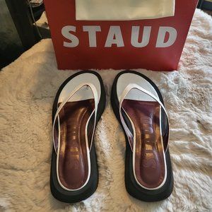 STAUD Women's Leather, Faux Croc Pattern, Tessa Sandals, NEW in Box
